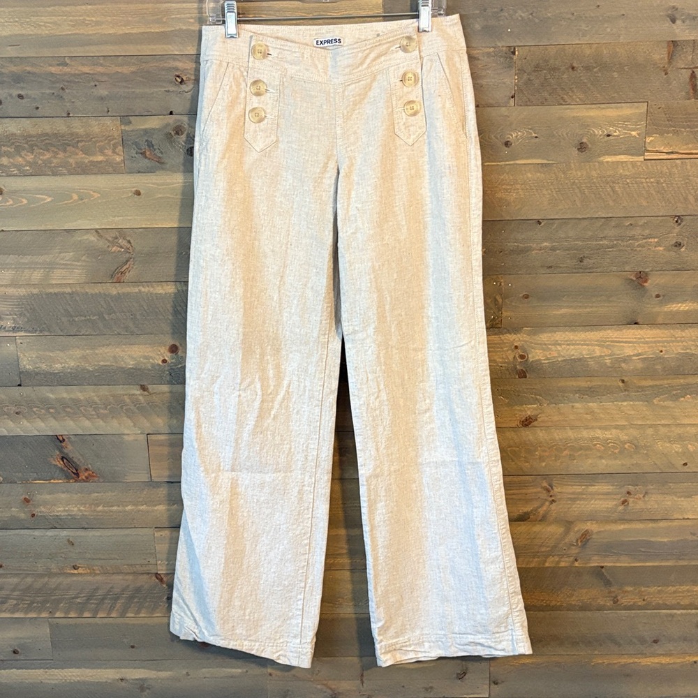EXCELLENT CONDITION- sz 4- Express Oatmeal, Nautical Wide-Leg Trousers